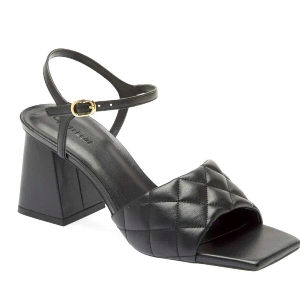 Black Quilted Block Heel Sandals